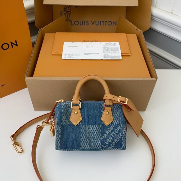 L X V The new SPEEDY 18bandouli ère tannin denim handbag  N40682  Size：18*12*10cm