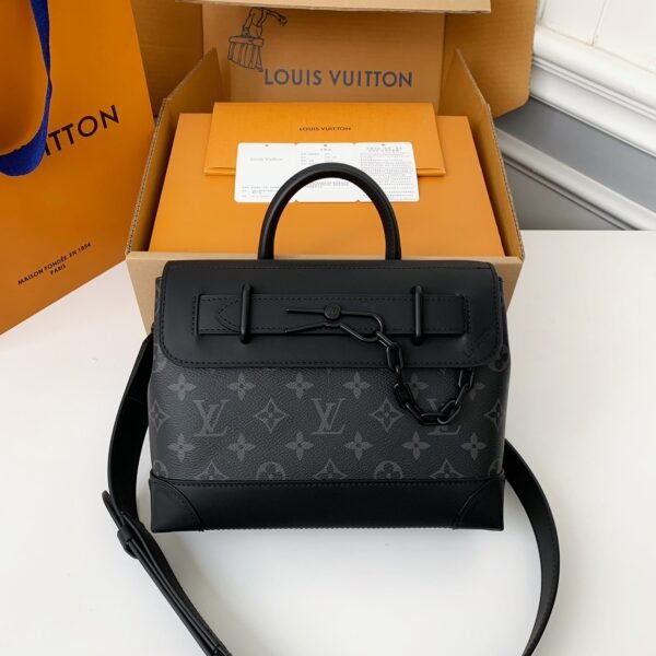 L X V's new Sac Plat Horizontal Zippé men's black flower briefcase M45165 Size: 31*39*8.5cm