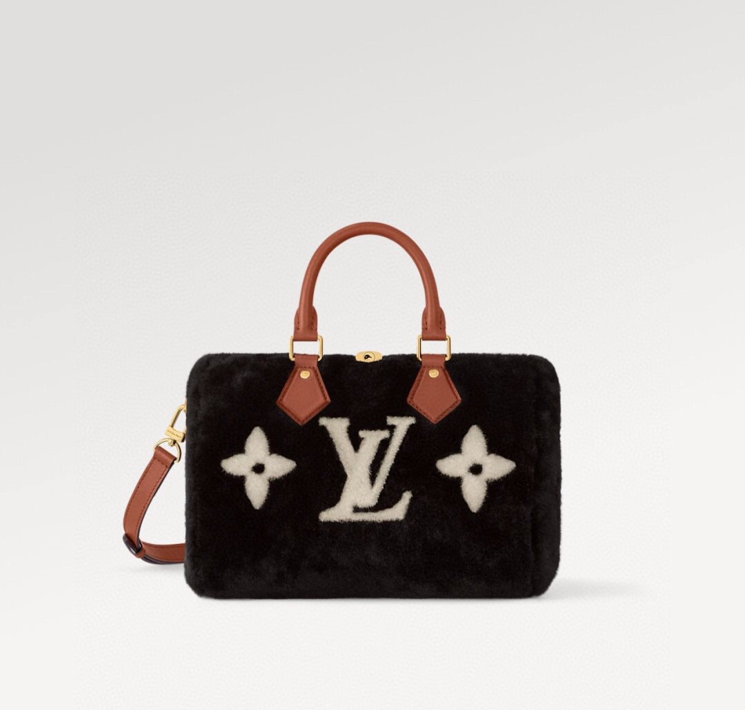 LV Speedy Bandoulière 25 M11797 in Black Shearling