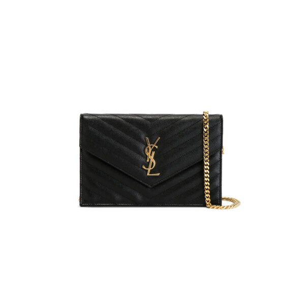 YSL CASSANDRE ENVELOPE CHAIN WALLET IN GRAIN DE POUDRE LEATHER 393953BOW011000 (19*11.5*4cm)