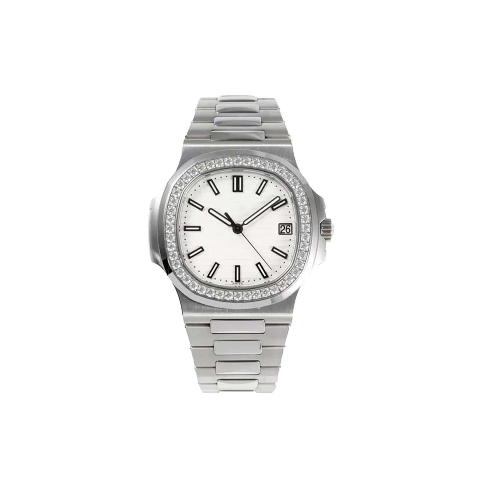 PATEK PHILIPPE NAUTILUS STAINLESS STEEL SILVER DIAL DIAMOND BEZEL 36MM 7118/1200A-010