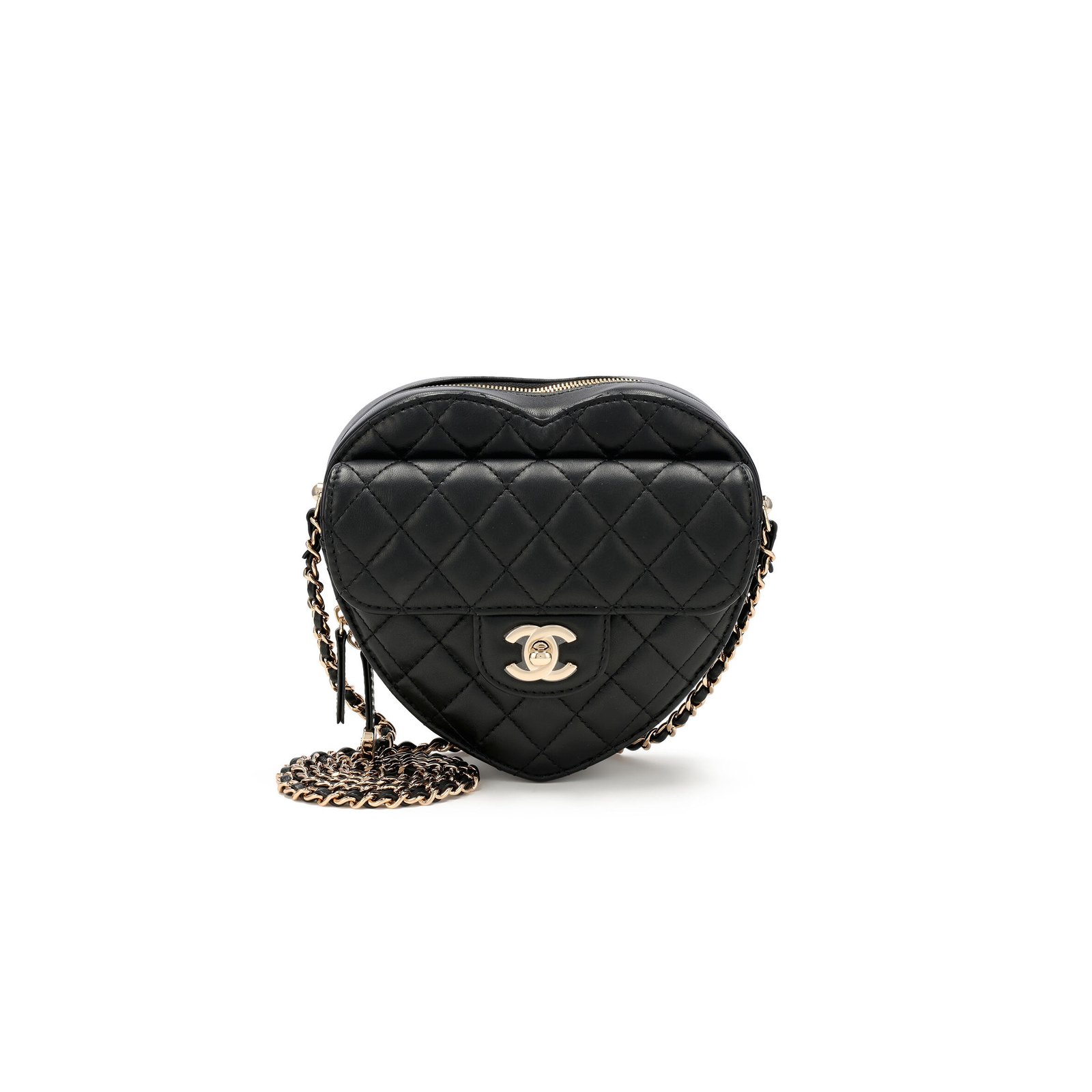 CHANEL BLACK QUILTED LAMBSKIN CC IN LOVE HEART BAG GOLD HARDWARE AS3191